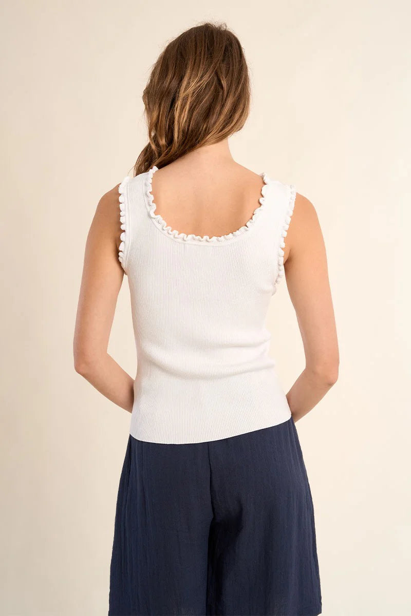 Ruffle-Trim Ribbed Tank