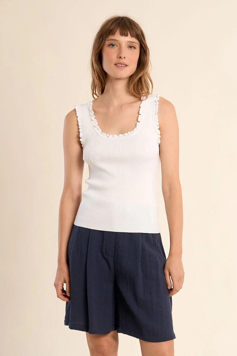 Ruffle-Trim Ribbed Tank