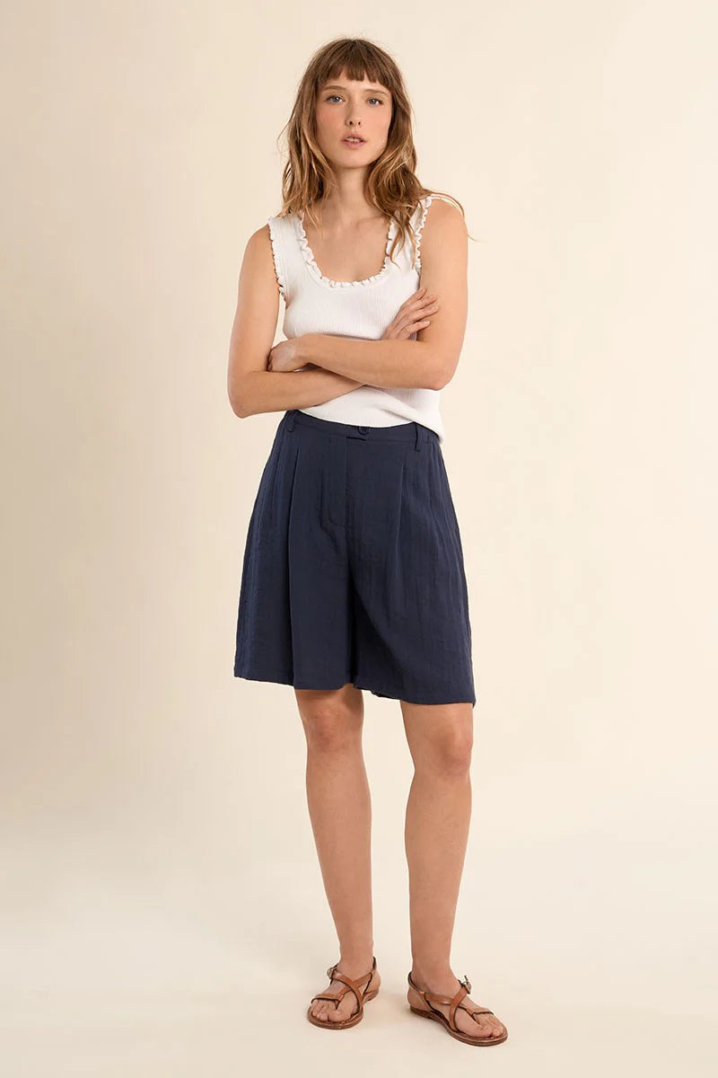 Ruffle-Trim Ribbed Tank