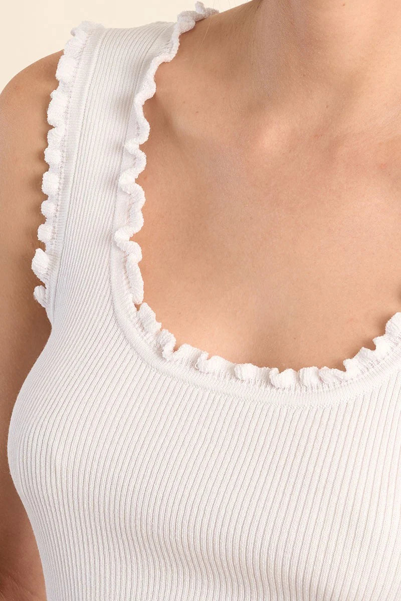 Ruffle-Trim Ribbed Tank
