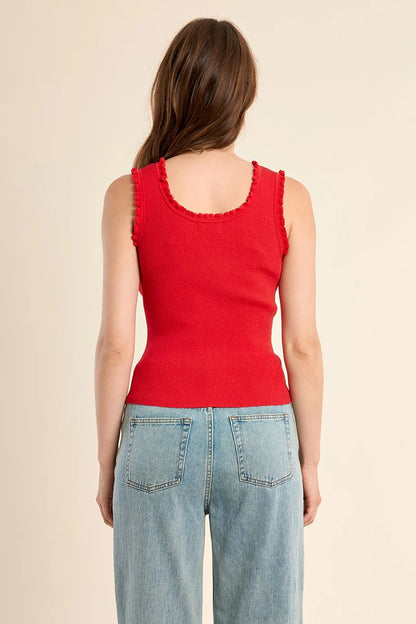 Ruffle-Trim Ribbed Tank
