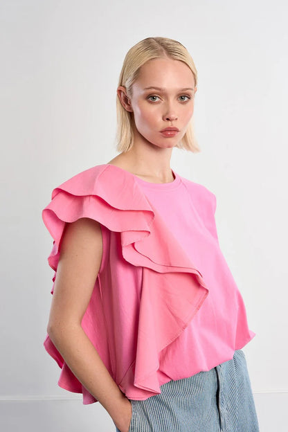 Ruffle Accent Cap Sleeve Tee