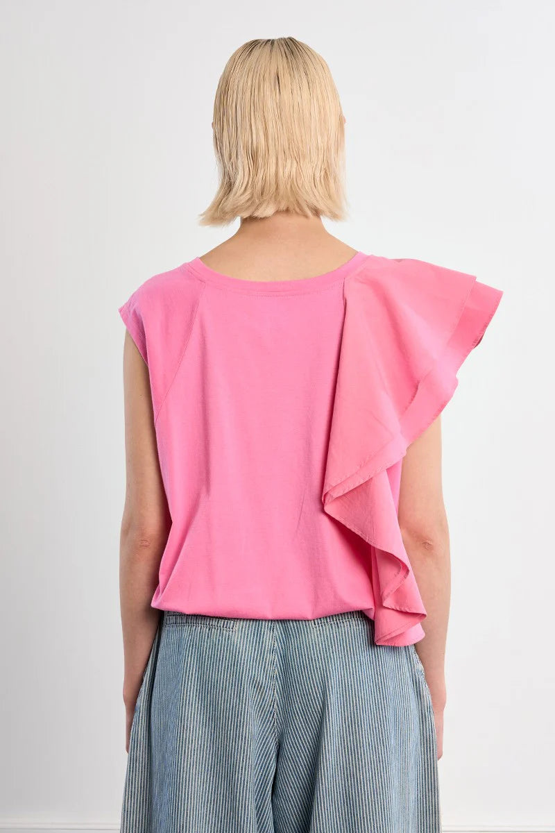 Ruffle Accent Cap Sleeve Tee