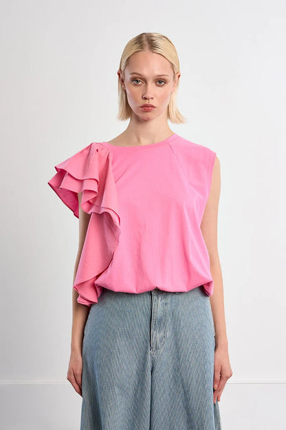 Ruffle Accent Cap Sleeve Tee