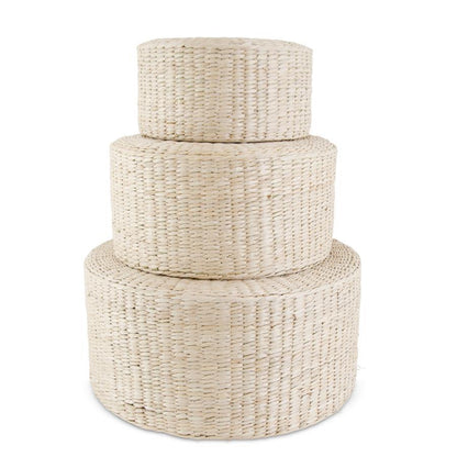 Set of 3 Round Natural Rattan Grass Stools