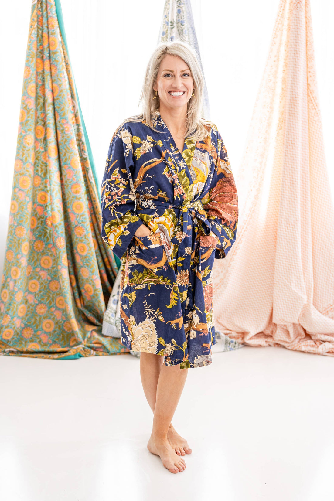 Royal Paradise Block Print Cotton Robe Knee Length