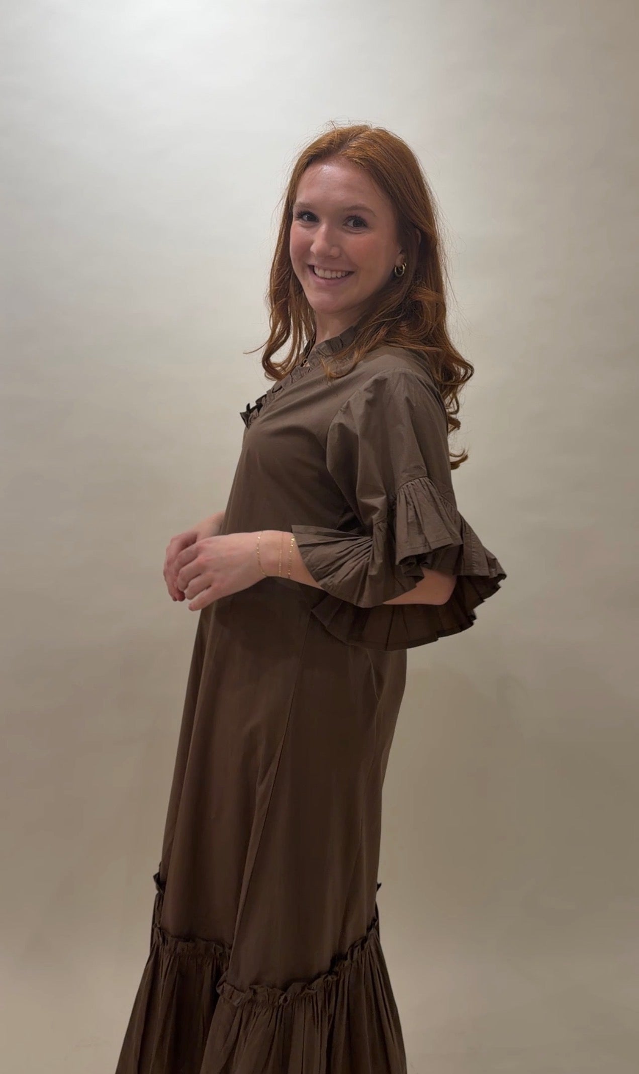 Solid Espresso Tiered Ruffle Maxi Dress