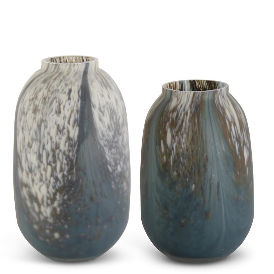 Blue Cream &amp; Brown Speckled Swirled Glass Vases