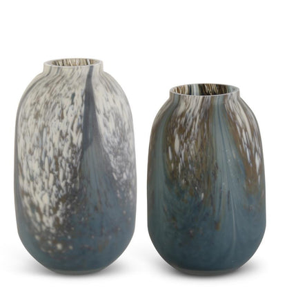 Blue Cream &amp; Brown Speckled Swirled Glass Vases