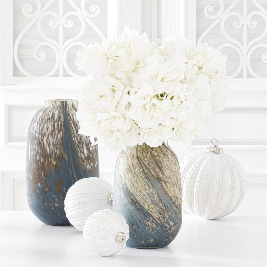 Blue Cream &amp; Brown Speckled Swirled Glass Vases