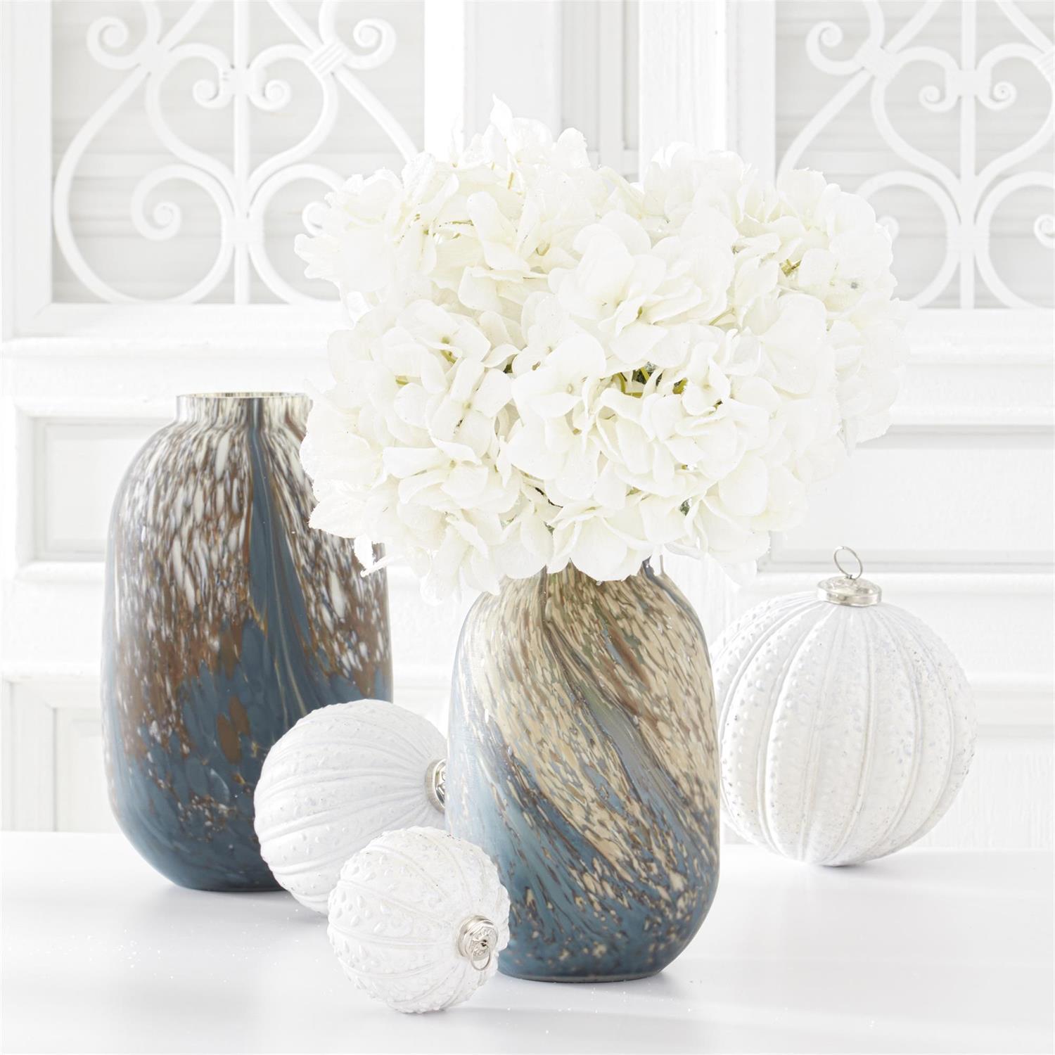 Blue Cream &amp; Brown Speckled Swirled Glass Vases
