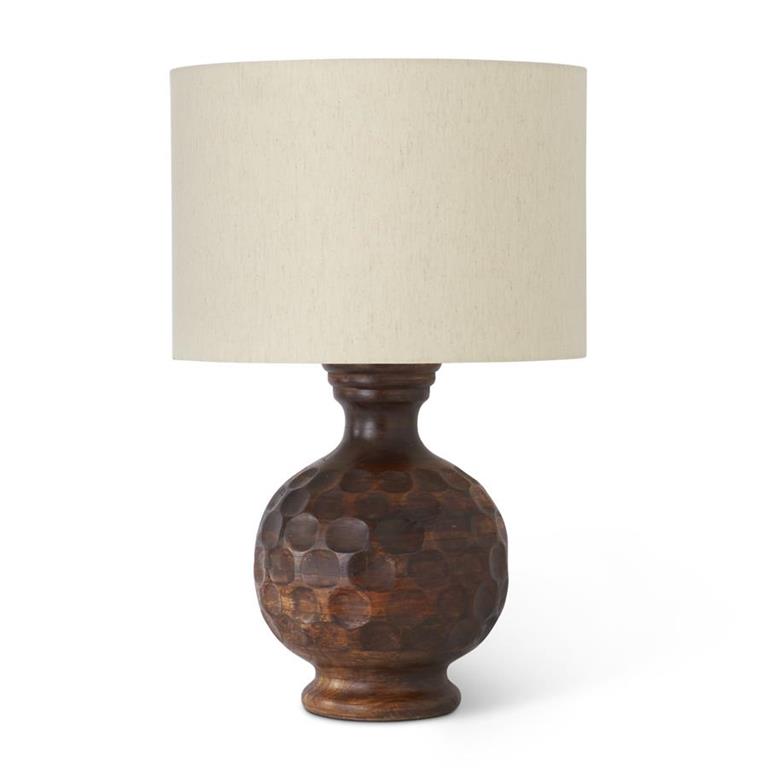 26.25 Inch Carved Dot Dark Mango Wood Lamp With Shade