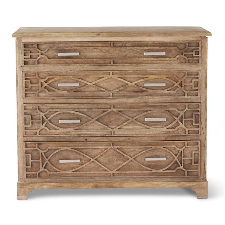 42 Inch Waxed Mango Wood 4 Drawer Chest