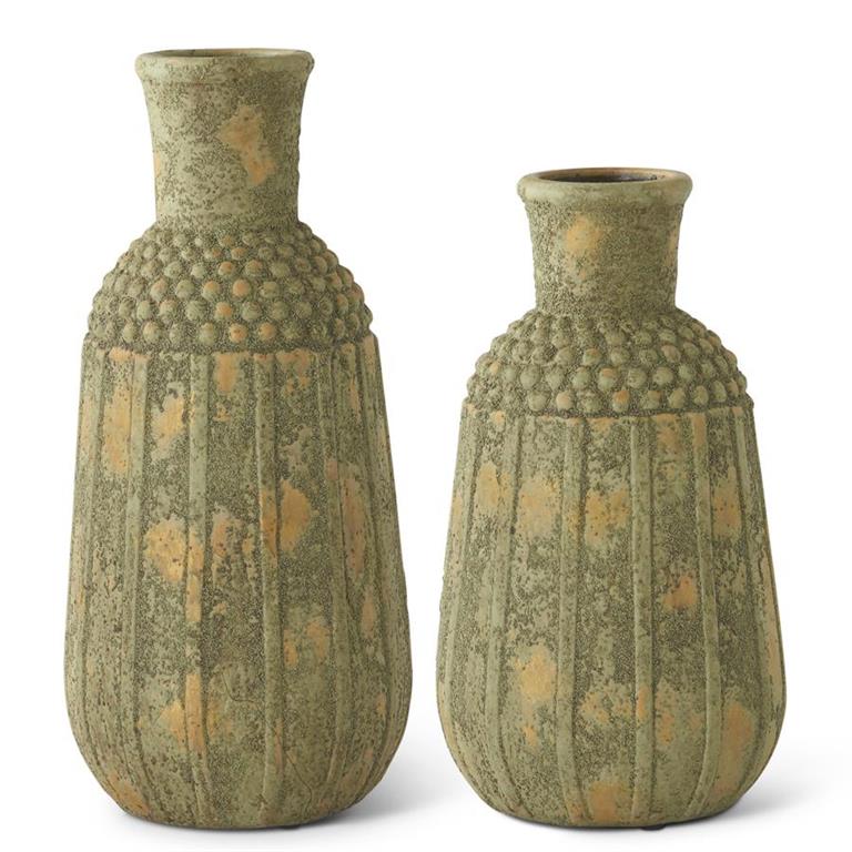 Distressed Light Yellow Raised Dot Vases