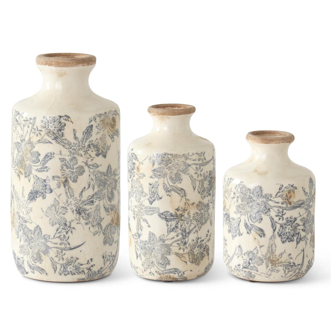 White &amp; Gray Floral Ceramic Vases