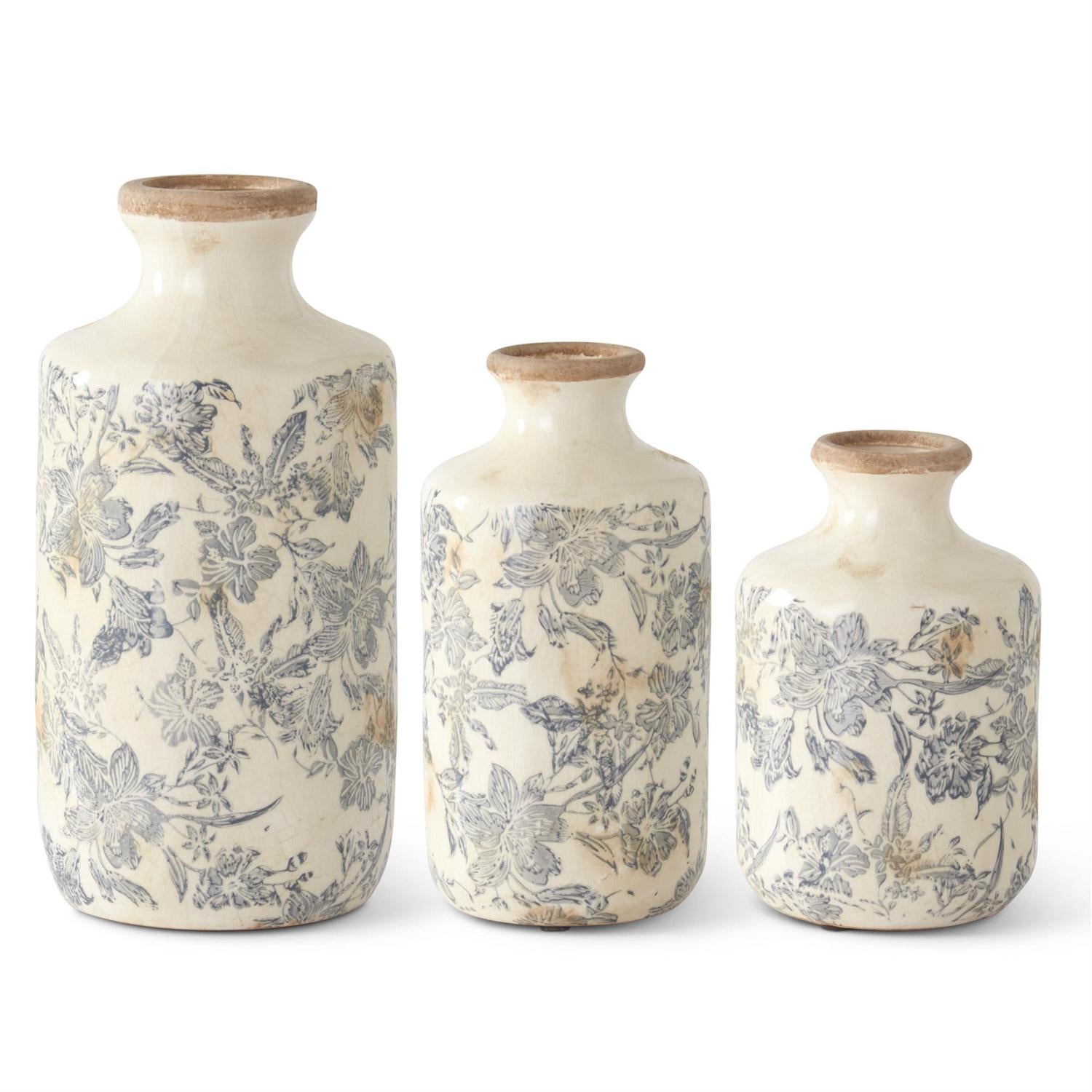 White &amp; Gray Floral Ceramic Vases