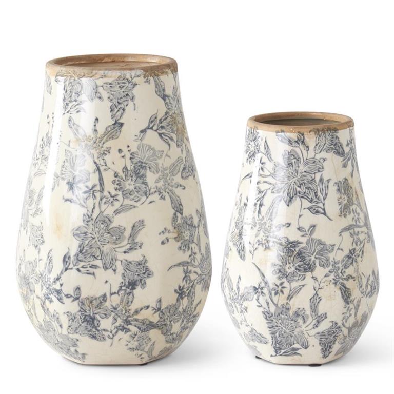 White &amp; Black Floral Ceramic Vases