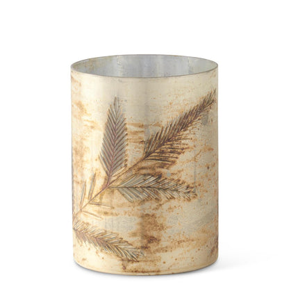 Cream w/Silver Interior Pine Sprig Etched Glass Candleholder