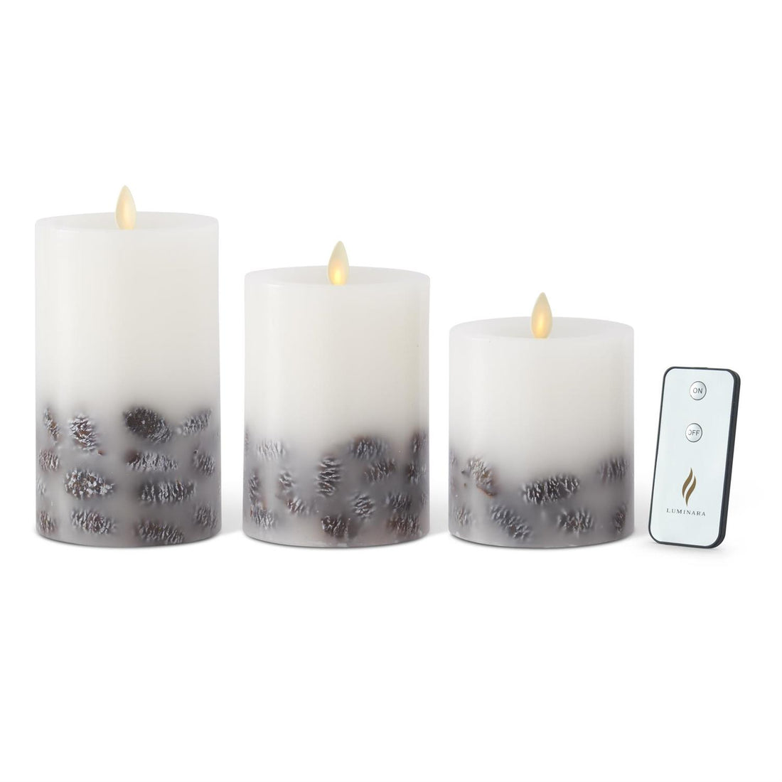 White Wax Pinecone Luminara Indoor Pil