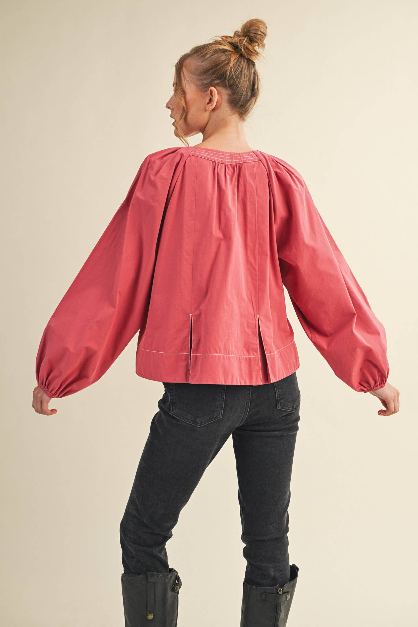 Contrast Stitch Pleated Blouse