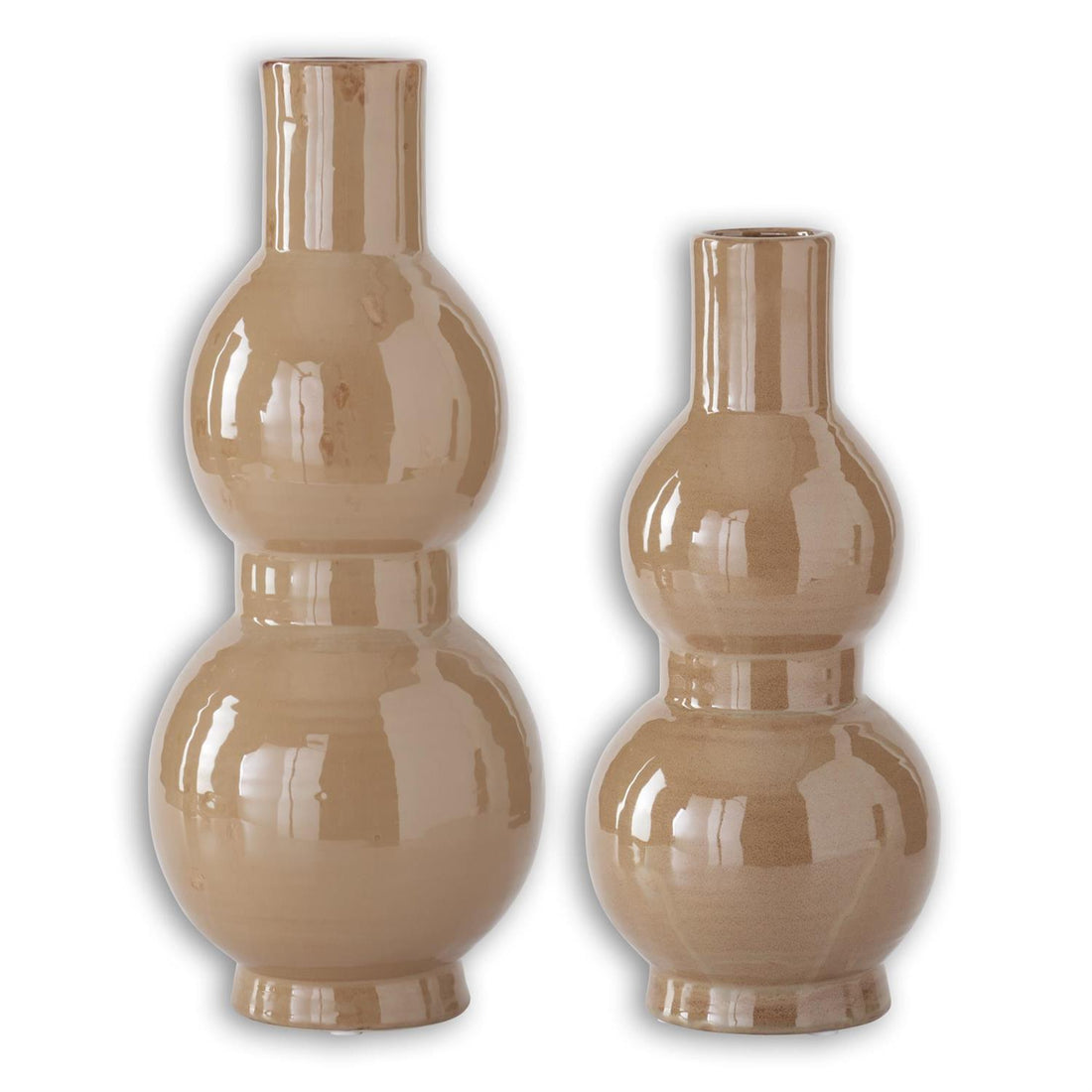 Set of 2 Light Brown Ceramic Double Bubble Vases