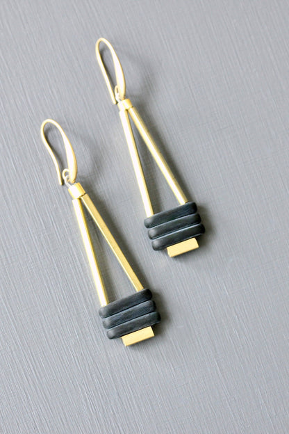 Black and Brass Geometric Earrings