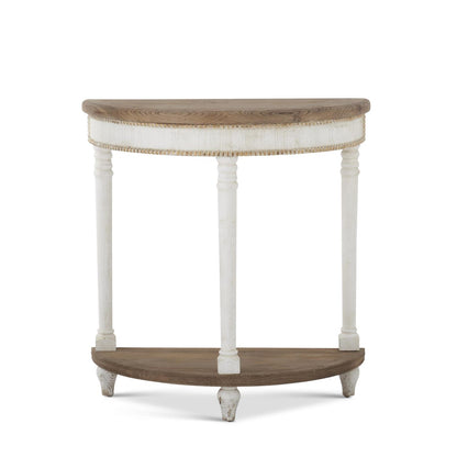 34.25&quot; White &amp; Natural Wood Half Moon Side Table