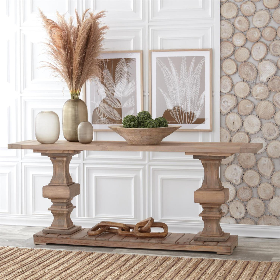 Assorted 27.75-Inch Natural Wood-Framed Brown &amp; White Fern Prints (4 Styles)