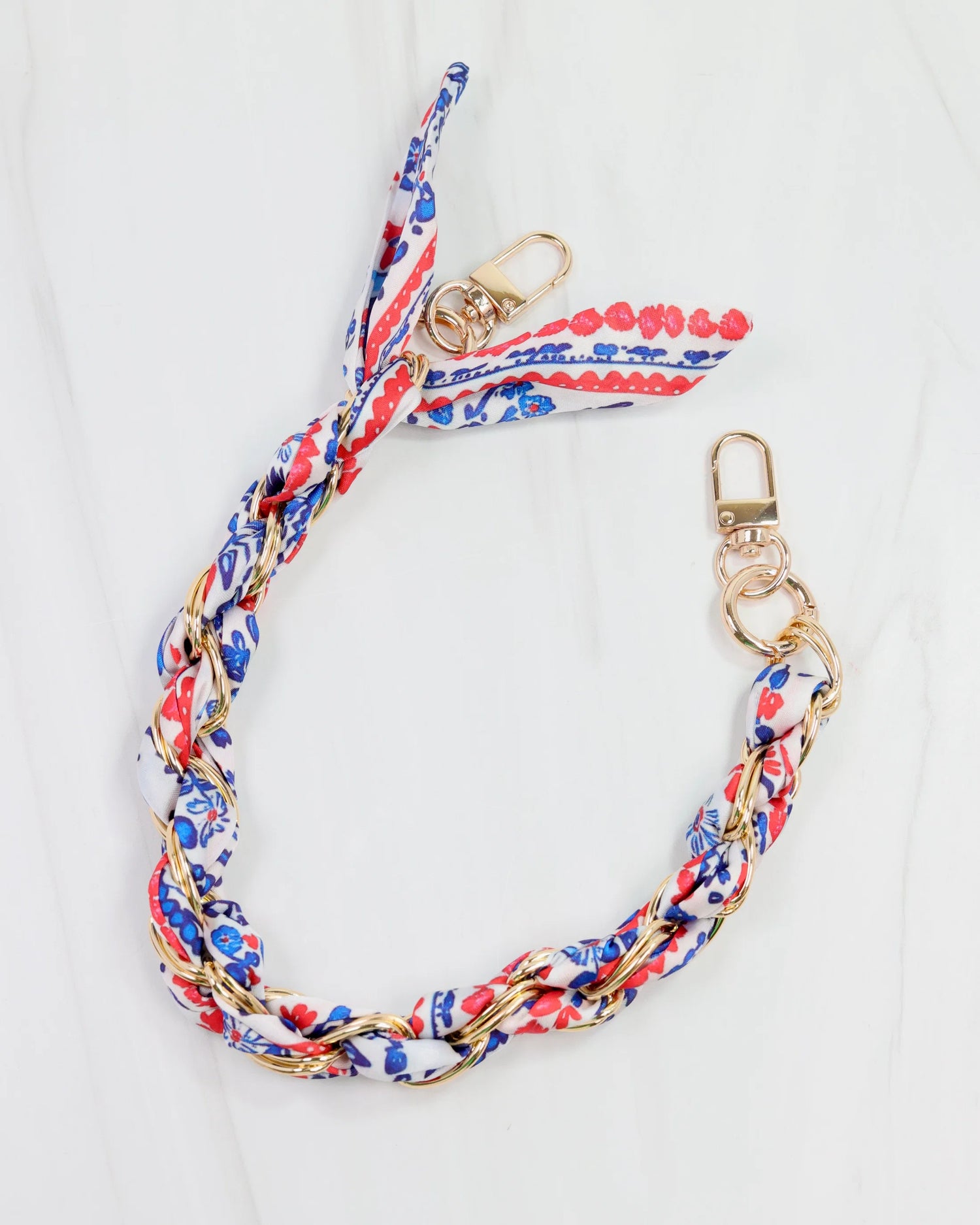 Navy Red Floral Scarf Purse Chain