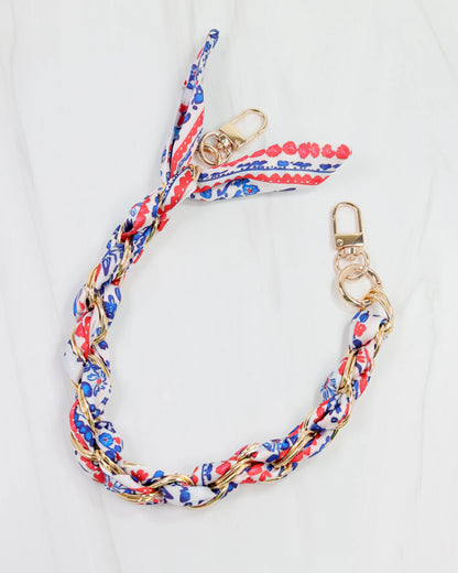 Navy Red Floral Scarf Purse Chain