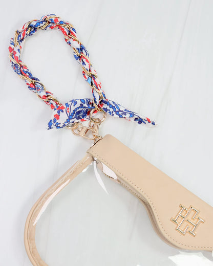 Navy Red Floral Scarf Purse Chain