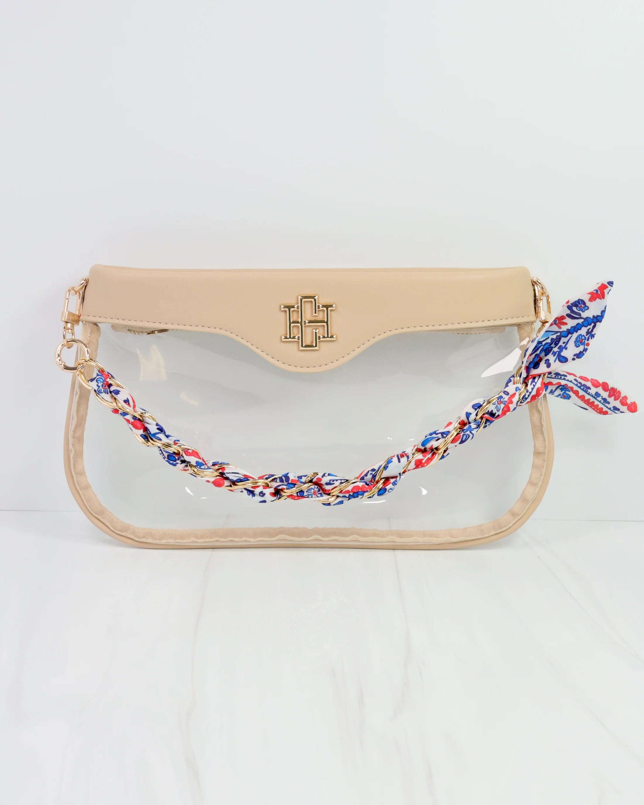 Navy Red Floral Scarf Purse Chain