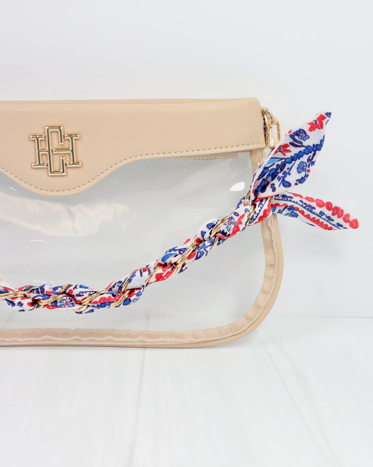 Navy Red Floral Scarf Purse Chain