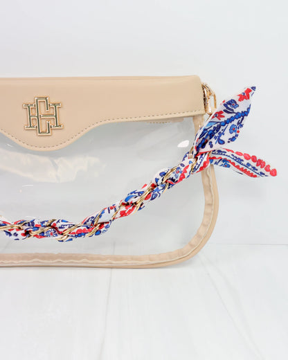 Navy Red Floral Scarf Purse Chain