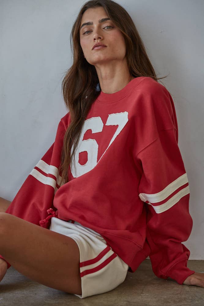 Knit Cotton French Terry Crew Neck Long Sleeve Pull