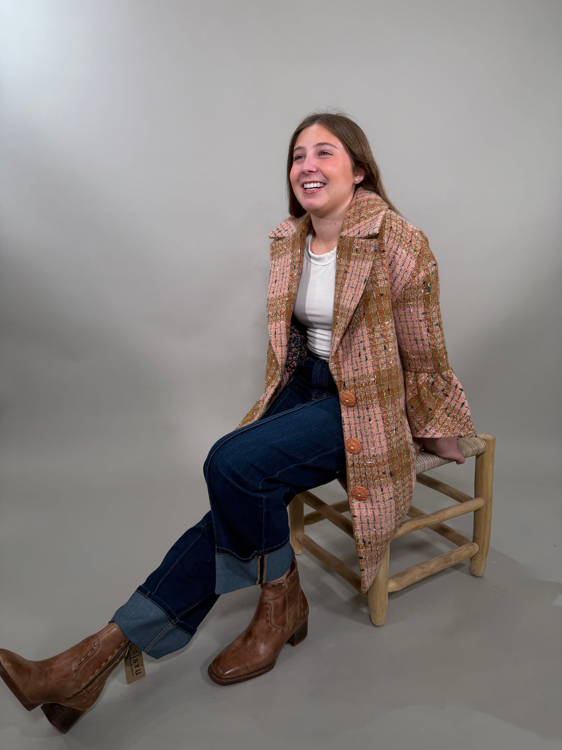 Ruffle Sleeve Plaid Coat