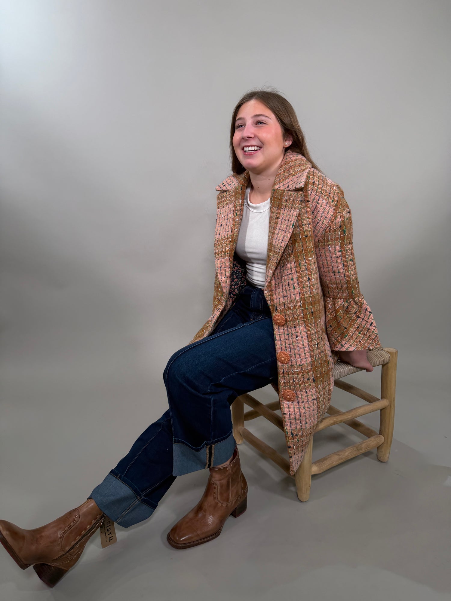 Ruffle Sleeve Plaid Coat