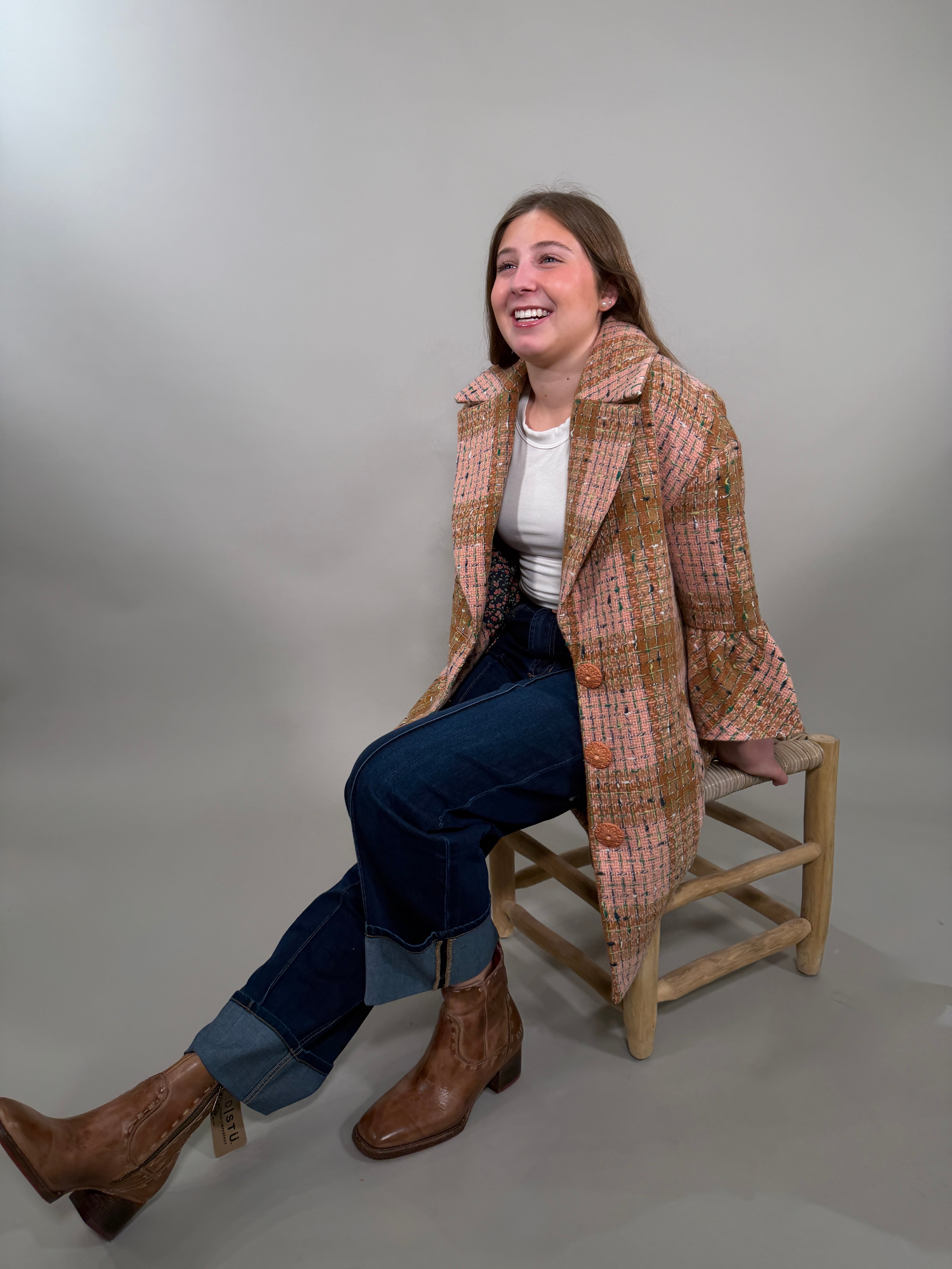 Ruffle Sleeve Plaid Coat