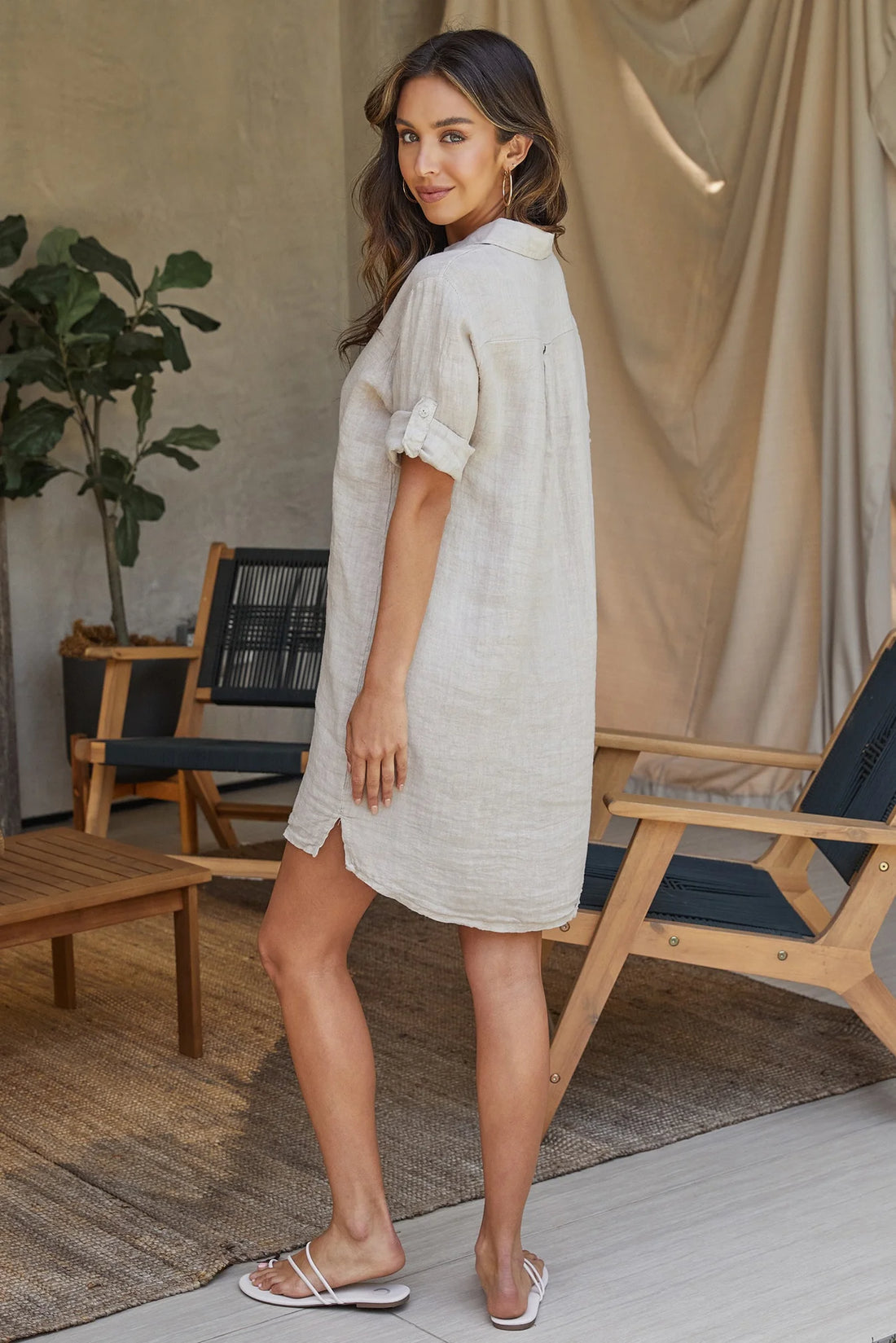 Linen Long Sleeve Button Down Dress