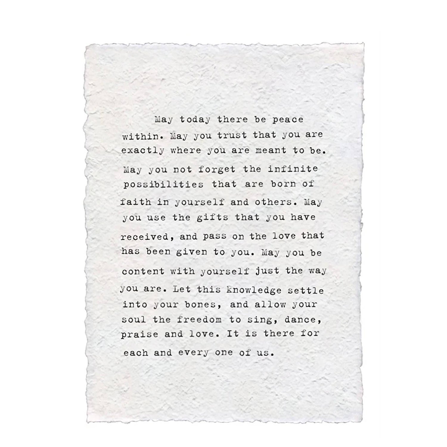 Handmade Paper Print - May Today There Be Peace Within