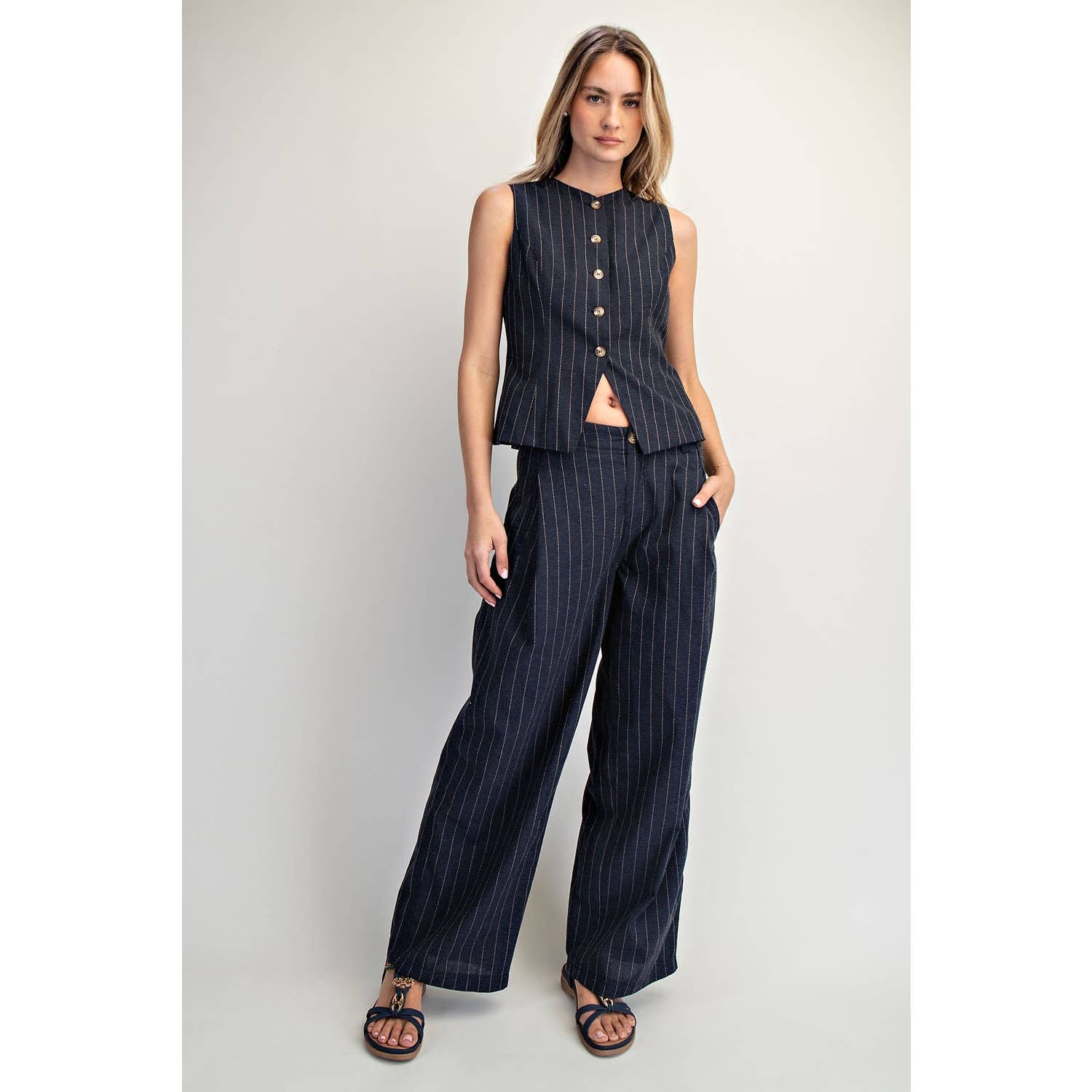 Relaxed Pinstripe Wide-Leg Pant