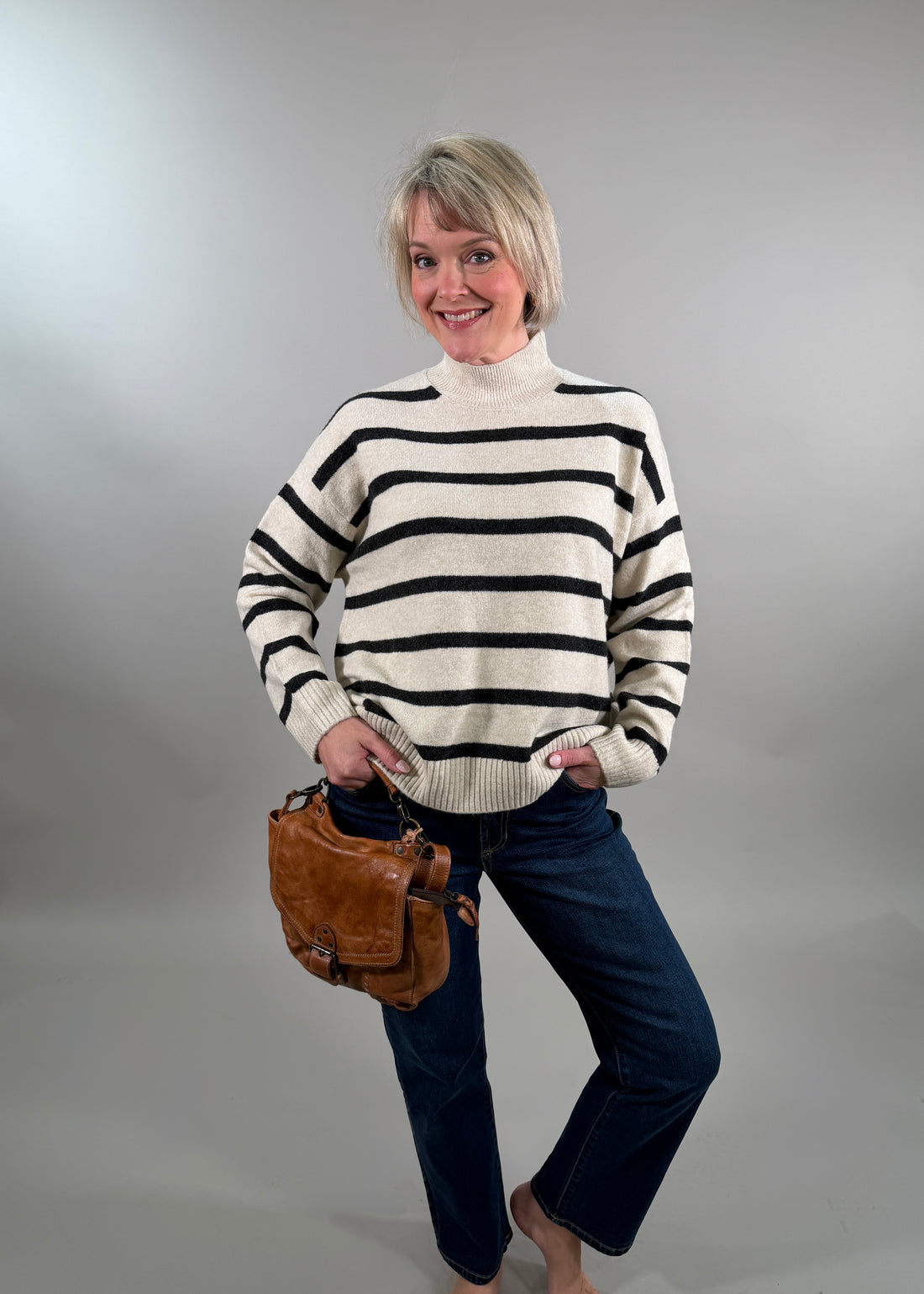 Stripe Oversized High Neck Sweater