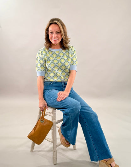 Floral Pattern Short Sleeve Sweater