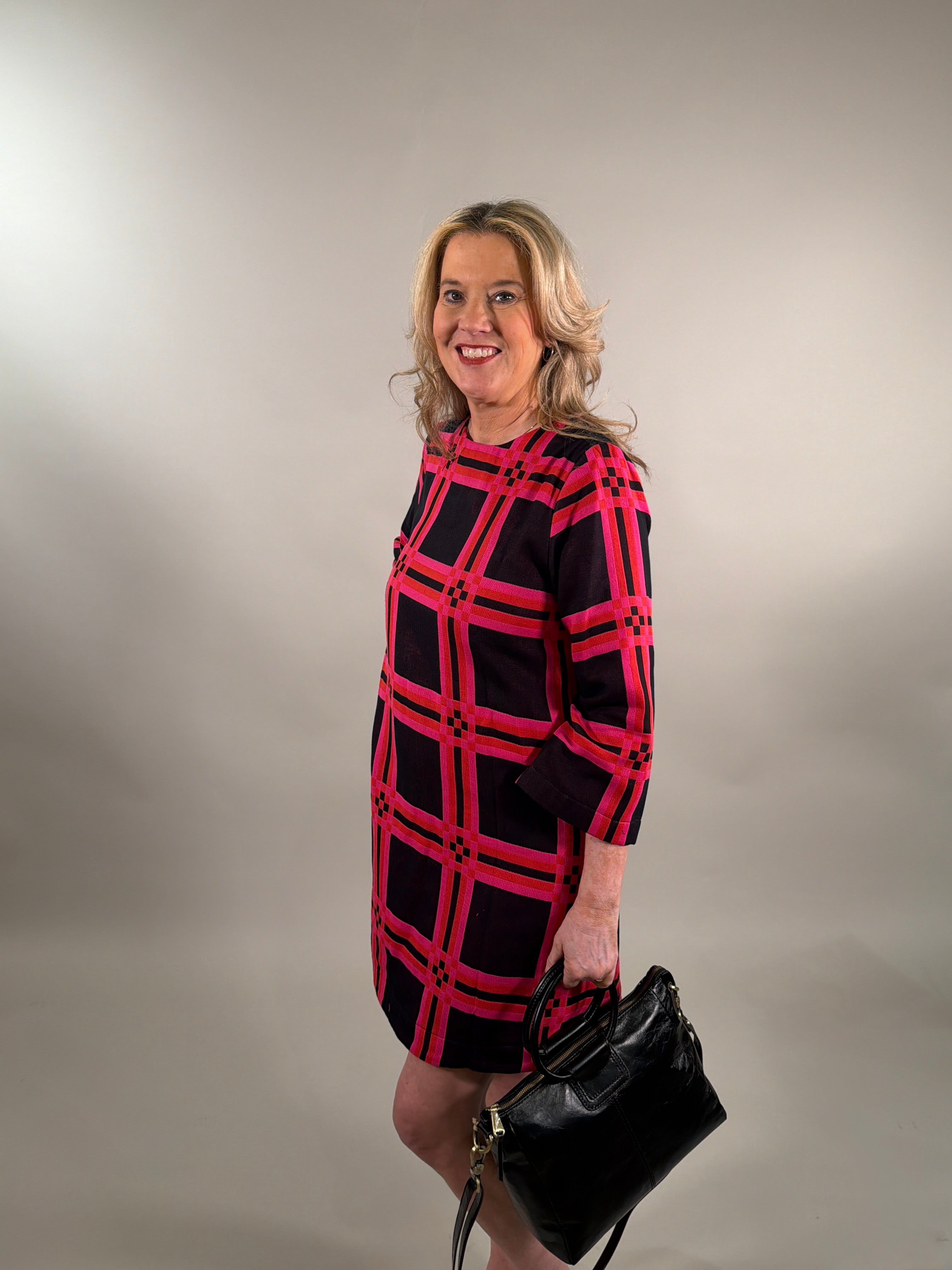 Modern Plaid Knit Easy-Fit Cocktail Dress