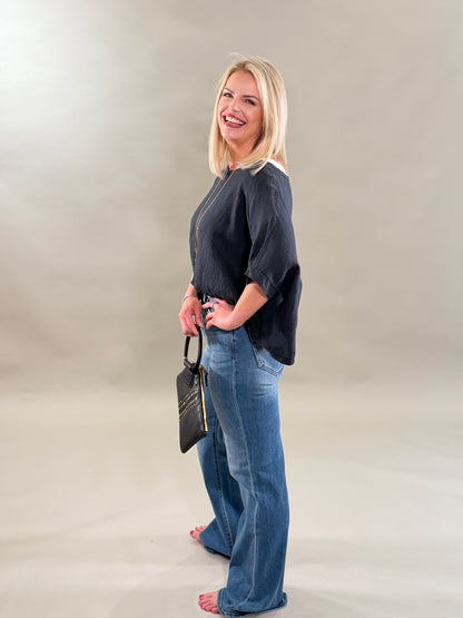 Cropped Linen Boxy Tee
