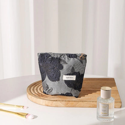 Vintage Navy Gold Jacquard Makeup Bag