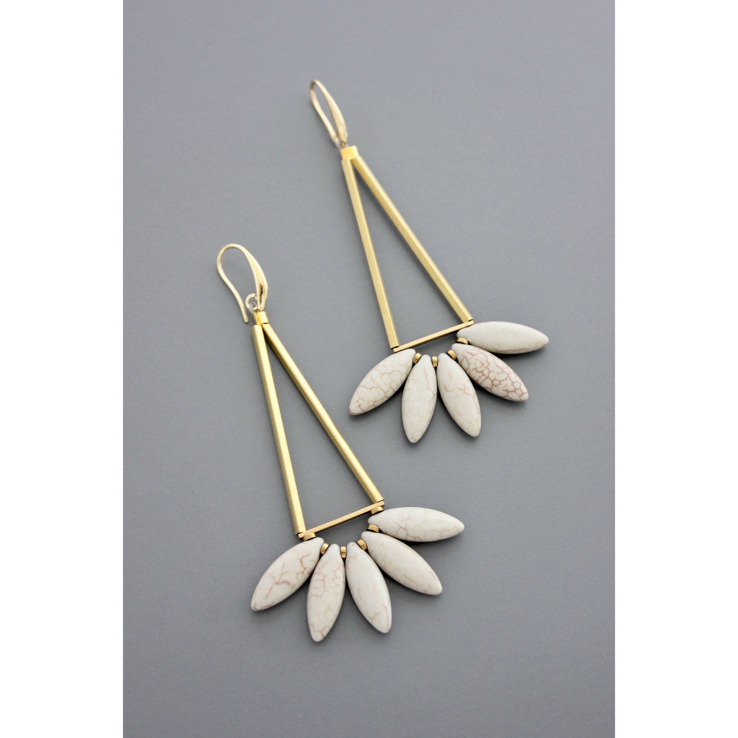 Geometric Gray Lotus Dangle Earrings