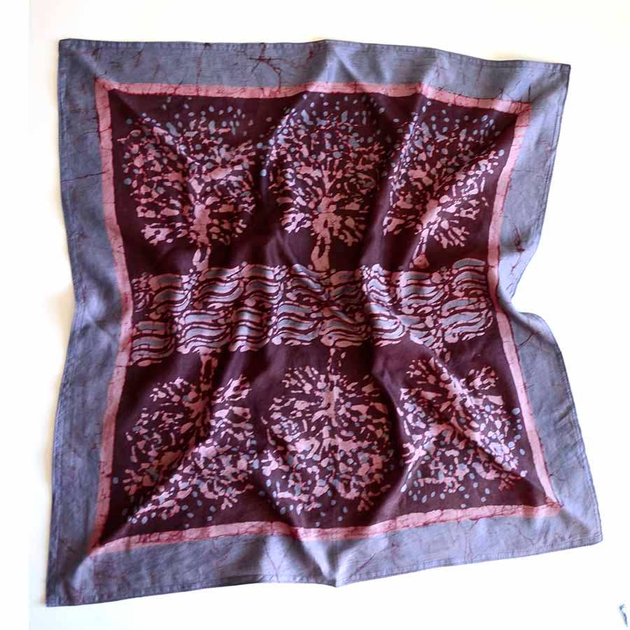 Hand Block Printed Cotton Silk Square Bandana | Reflection