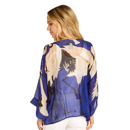 Cobalt Heron Print Short Kimono