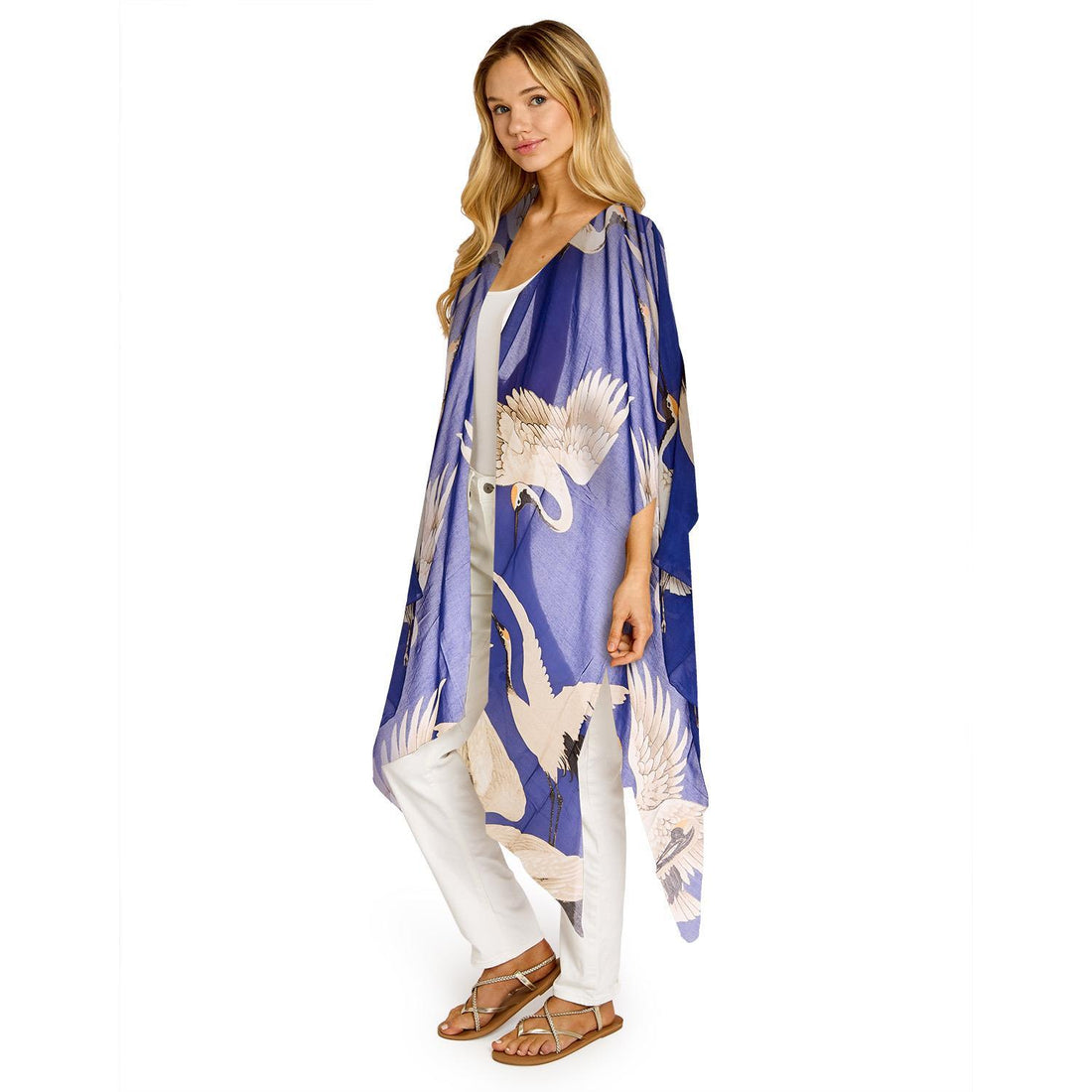 Heron Print Cobalt Long Kimono